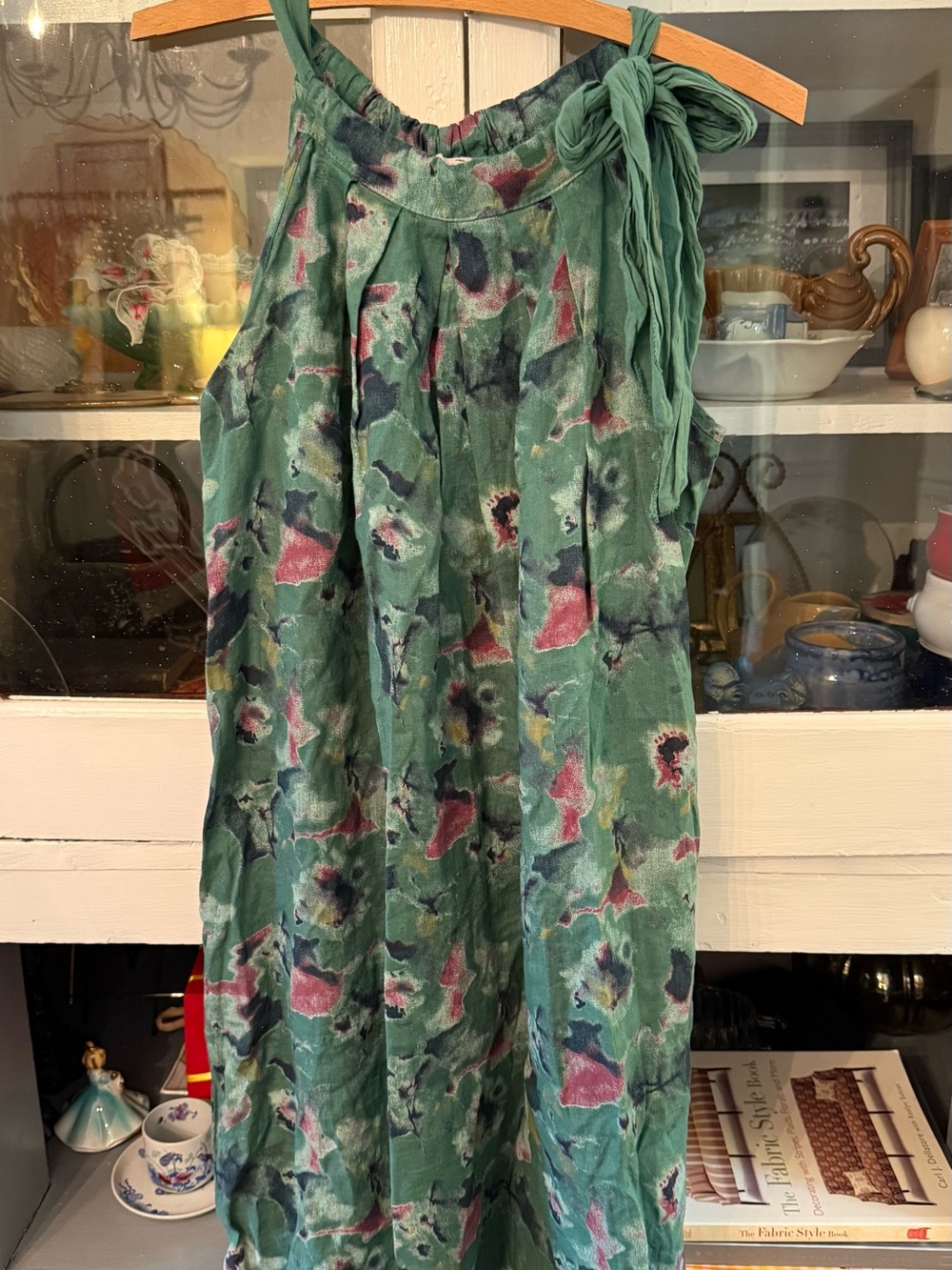 Green Floral Tie-Shoulder Maxi Skirt